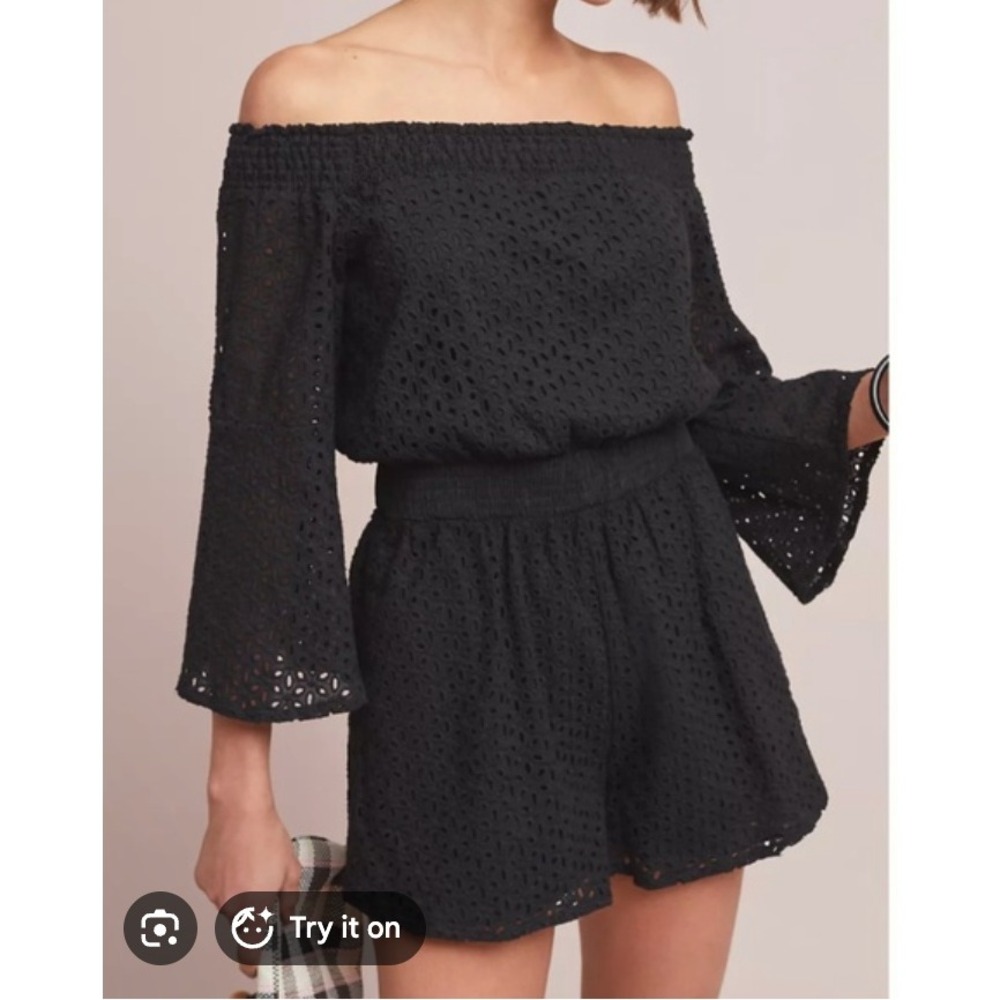 Chloe Oliver Black Eyelet Off The Shoulder Romper Sz XL